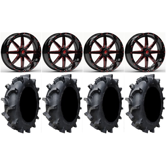 Fuel Maverick Red 18" Wheels 35" Interforce 628 Tires Can-Am Commander Maverick Renegade Outlander Defender