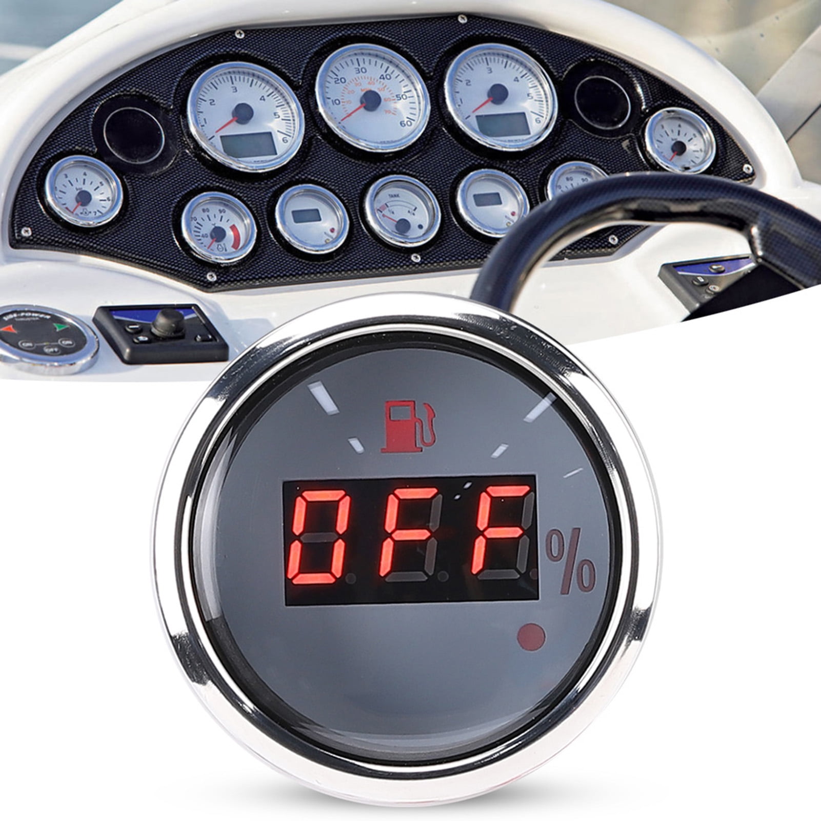 Fuel Meter, 2in Fuel Gauge LED Digital Display Smart Red Light Alarm