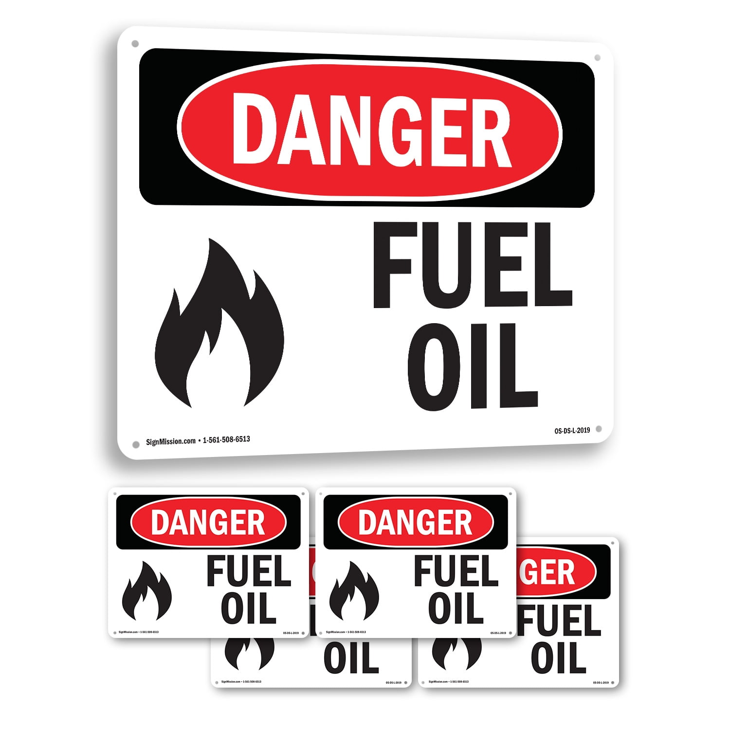 Fuel Oil OSHA Danger Rigid Plastic Sign 18 Inch x 12 Inch - 5 Pack ...