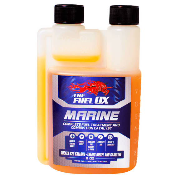Fuel Ox Marine - Complete Fuel Treatment & Combustion Catalyst - Fuel Additive for Gas/Diesel - For Inboard or Outboard Motors - Treats Fuel For Boats or Jet Skis - Treats 625 Gallons - 8oz Bottle