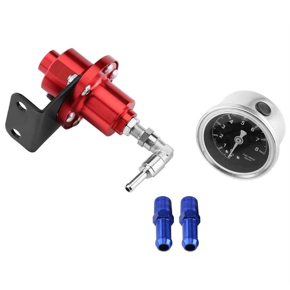 Fuel Pressure Regulator, Fuel Line,Hose Fitting Connectors Kit Universal Aluminum Adjustable FPR Fuel Pressure Regulator with Gauge for Car Auto[red]