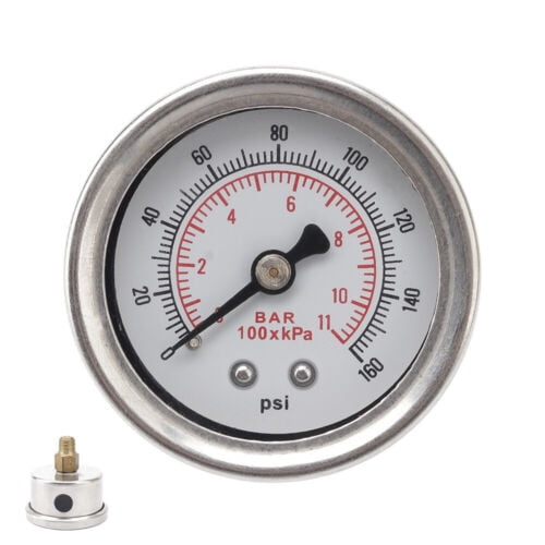 Fuel Pressure Regulator Gauge 0-160 PSI Liquid Filled Chrome/White Face 70mm