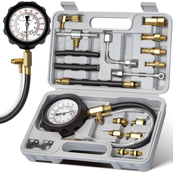 Fuel Pressure Tester Kit 0-140PSI with Adapters for Cars, Trucks, ATVs, Fuel Pump Injector, Fuel Pressure Gauge Diagnostic Tool