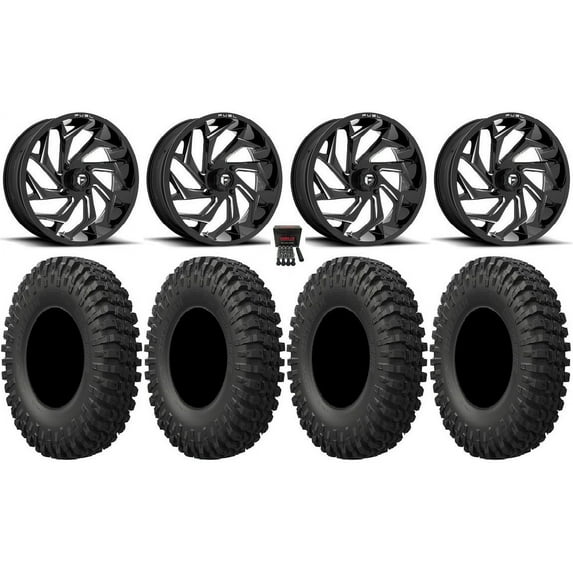Fuel Reaction 18" Wheels Black 40" MotoCrusher Tires Can-Am Maverick X3 / Honda Pioneer 1000 / Talon