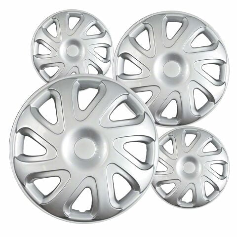 Fuel Rider Set of 4 14 inch Silver Snap-On Hubcaps With 8 Directional Spoke Compatible With 2000-2002 Toyota Corolla Standard Steel Wheel Covers