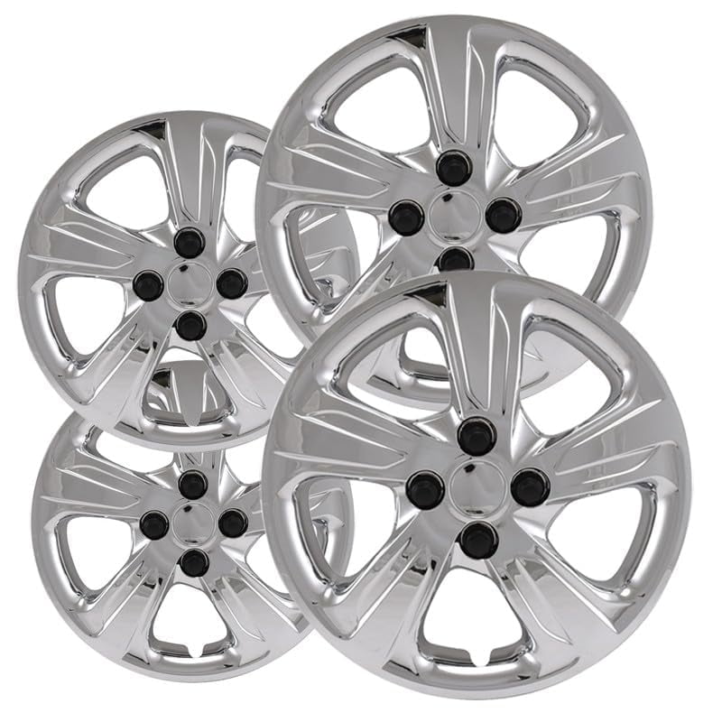 Fuel Rider Set of 4 15 inch Chrome Screw-On Hubcaps with 5 Spoke Compatible with 2019-2022 Chevrolet Spark LS Standard Steel Wheel Covers