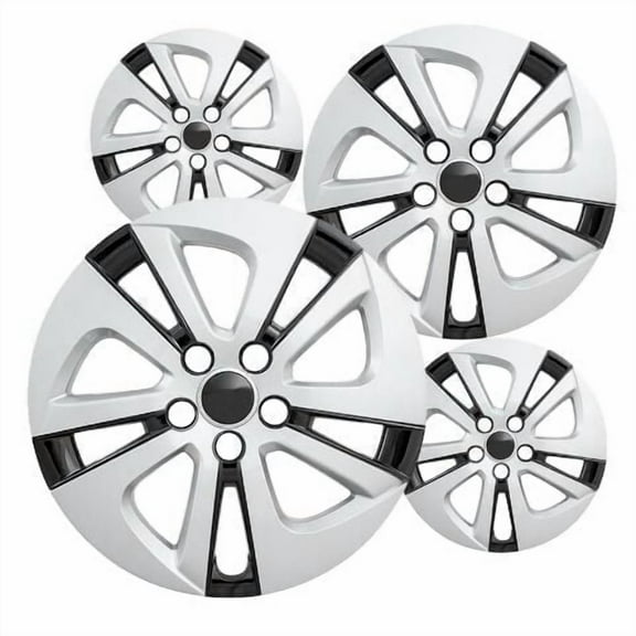 Fuel Rider Set of 4 15 inch Silver & Black Snap-On Hubcaps Compatible With 16-18 Toyota Prius Four 2016-17 Prius Two Standard Steel Wheel Covers