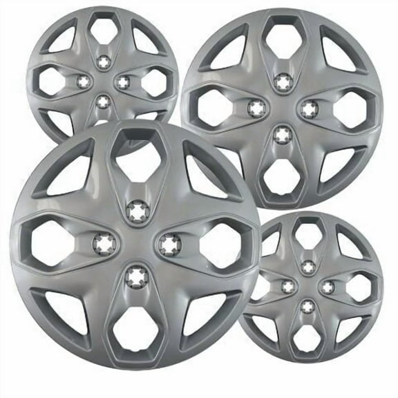 Fuel Rider Set of 4 15 inch Silver Bolt-On Hubcaps With 8 Hole Compatible With 2011-2016 Ford Fiesta Standard Steel Wheel Covers
