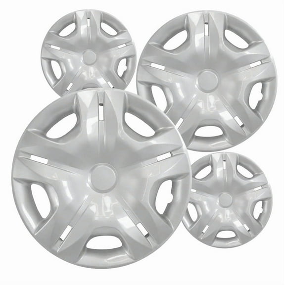 Fuel Rider Set of 4 15 inch Silver Snap-On Hubcaps With 5 Split Spoke Compatible With 2010-2019 Nissan Versa Standard Steel Wheel Covers