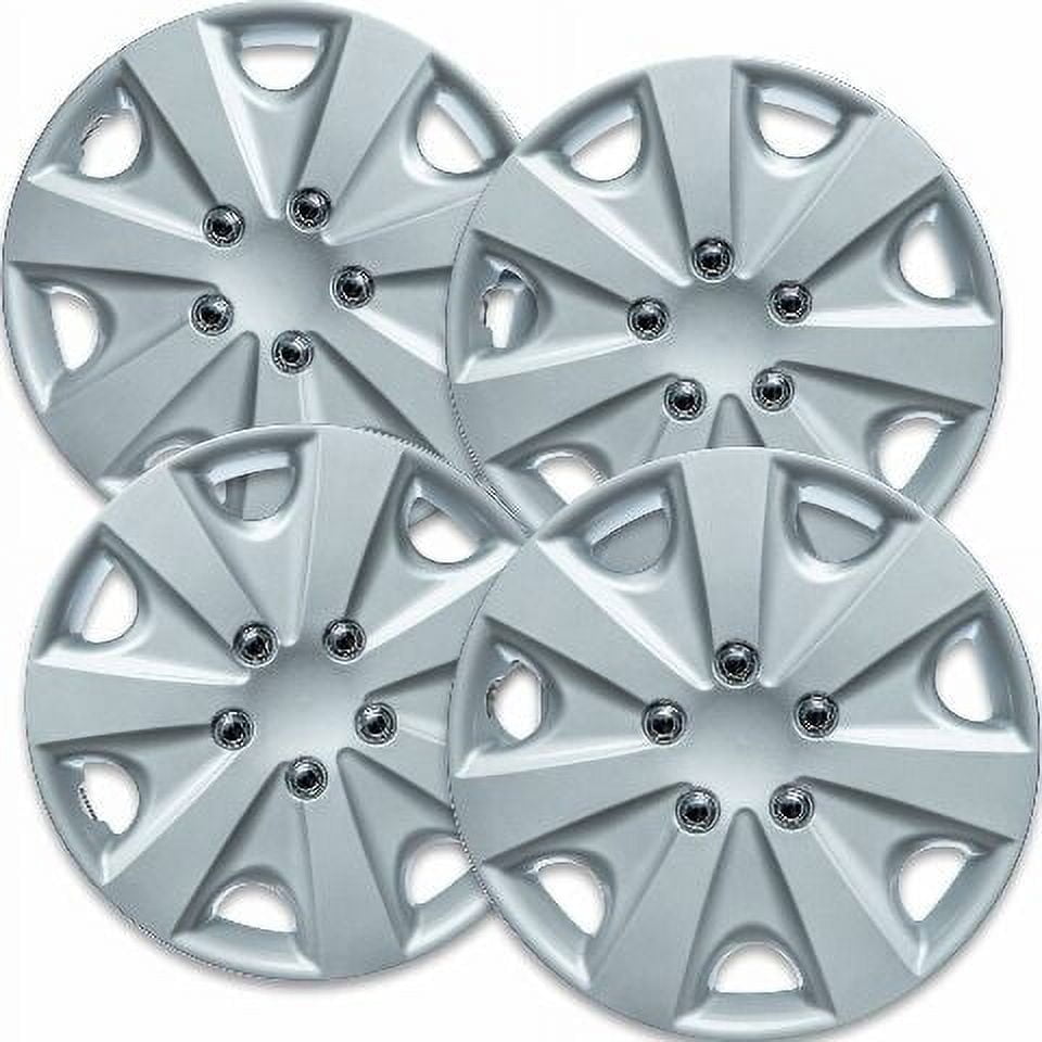 Fuel Rider Set of 4 15 inch Silver Snap-On Hubcaps With 7 Spoke Compatible With 2003-2004 Honda Accord Standard Steel Wheel Covers