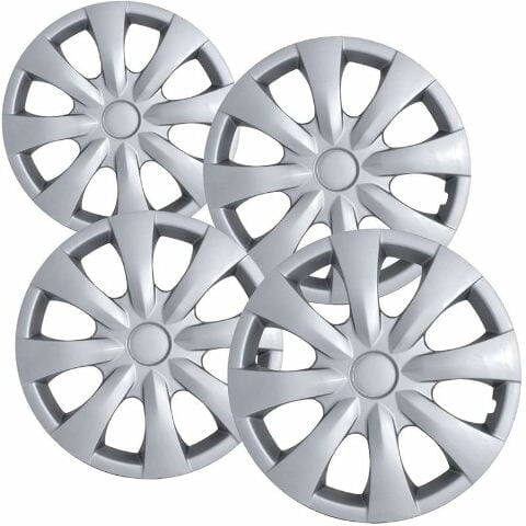 Fuel Rider Set of 4 15 inch Silver Snap-On Hubcaps With 8 Spoke Compatible With 2009-2013 Toyota Corolla Standard Steel Wheel Covers