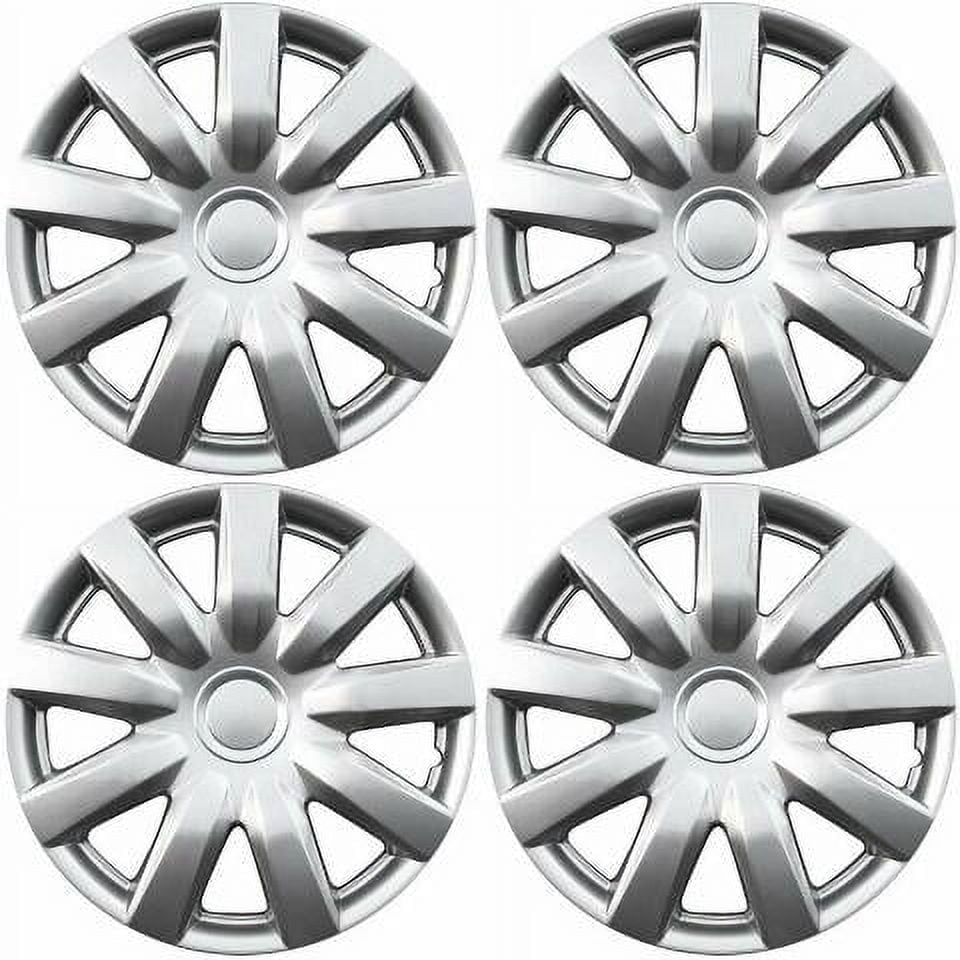 Fuel Rider Set of 4 15 inch Silver Snap-On Hubcaps With 9 Spoke Compatible With 2004-2006 Toyota Camry Standard Steel Wheel Covers