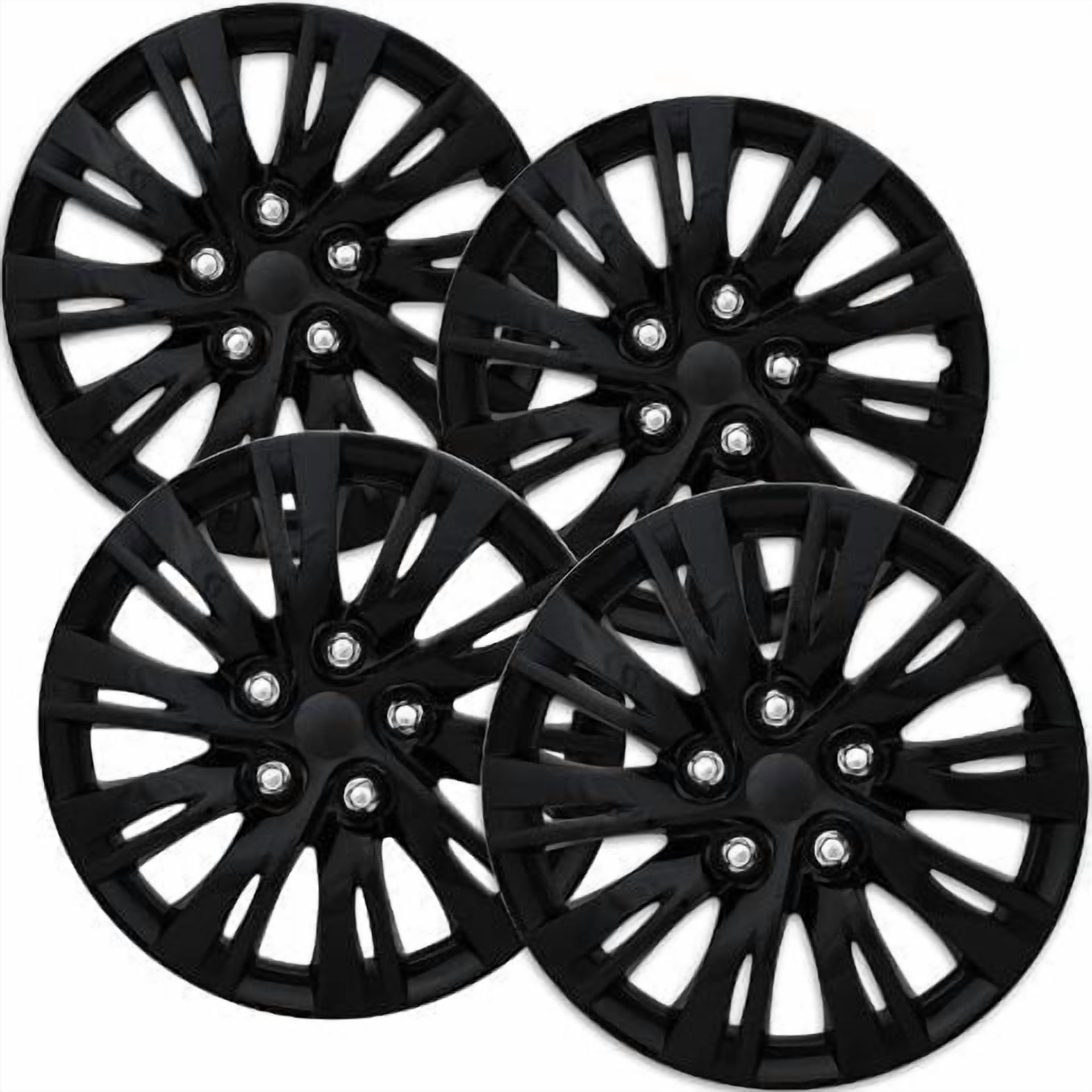 Fuel Rider Set of 4 16 inch Gloss Black Snap-On Hubcaps With 10 Split Spoke Compatible With 2012-2014 Toyota Camry Standard Steel Wheel Covers