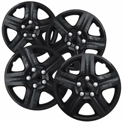 Fuel Rider Set of 4 16 inch Gloss Black Snap-On Hubcaps With 5 Spoke Compatible With 2006-2013 Chevrolet Impala Standard Steel Wheel Covers