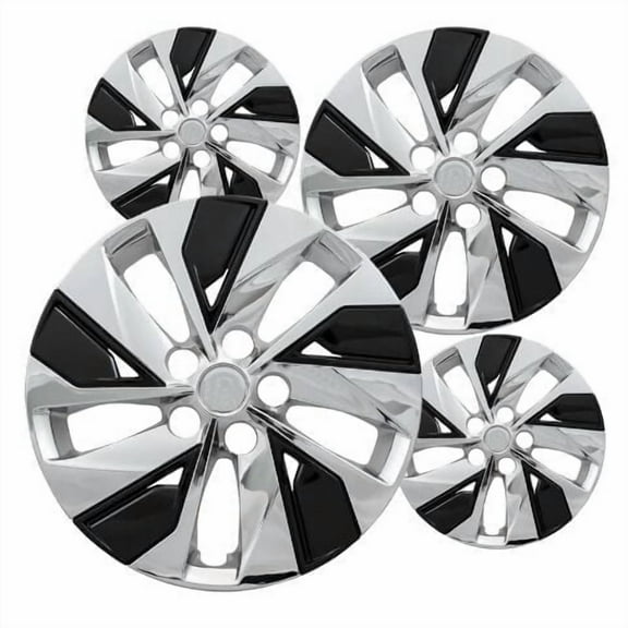 Fuel Rider Set of 4 16 inch Silver & Black Snap-On Hubcaps With 5 Split Spoke Compatible With 2019-2024 Nissan Altima Standard Steel Wheel Covers