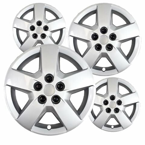 Fuel Rider Set of 4 16 inch Silver Screw-On Hubcaps With 5 Spoke Compatible With 07-11 Chevrolet HHR 08 Malibu Standard Steel Wheel Covers