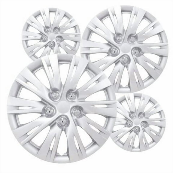 Fuel Rider Set of 4 16 inch Silver Snap-On Hubcaps With 10 Split Spoke Compatible With 2012-2014 Toyota Camry Standard Steel Wheel Covers