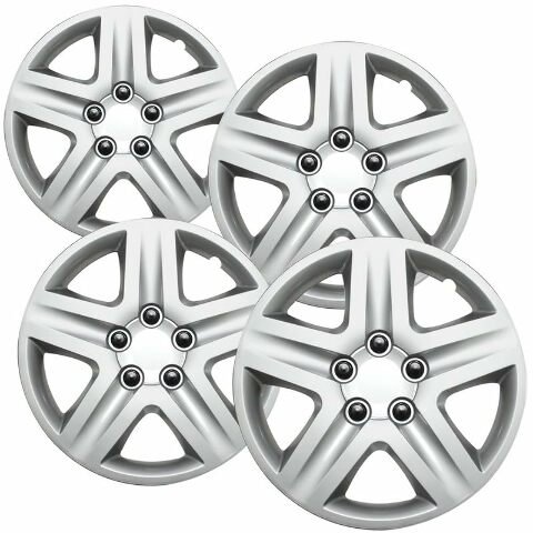 Fuel Rider Set of 4 16 inch Silver Snap-On Hubcaps With 5 Spoke Compatible With 2006-2013 Chevrolet Impala Standard Steel Wheel Covers