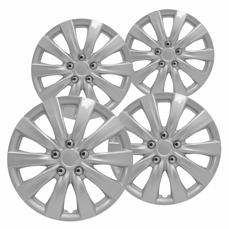 Fuel Rider Set of 4 16 inch Silver Snap-On Hubcaps with 10 Spoke Compatible with 2011-2013 Toyota Corolla Standard Steel Wheel Covers
