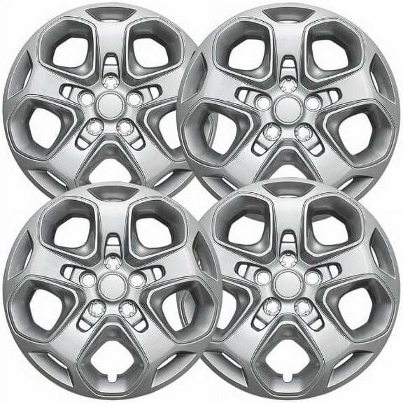 Fuel Rider Set of 4 17 inch Silver Bolt-On Hubcaps With 5 Spoke Compatible With 2010-2012 Ford Fusion Standard Steel Wheel Covers