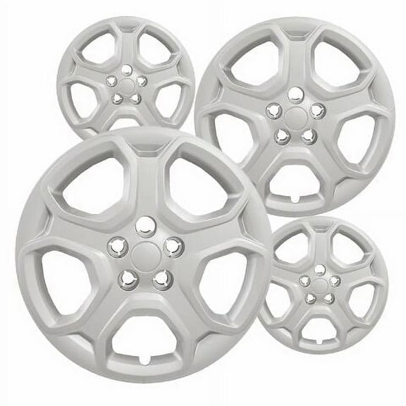 Fuel Rider Set of 4 17 inch Silver Bolt-On Hubcaps With 5 Spoke Compatible With 2017-2019 Ford Escape S Standard Steel Wheel Covers