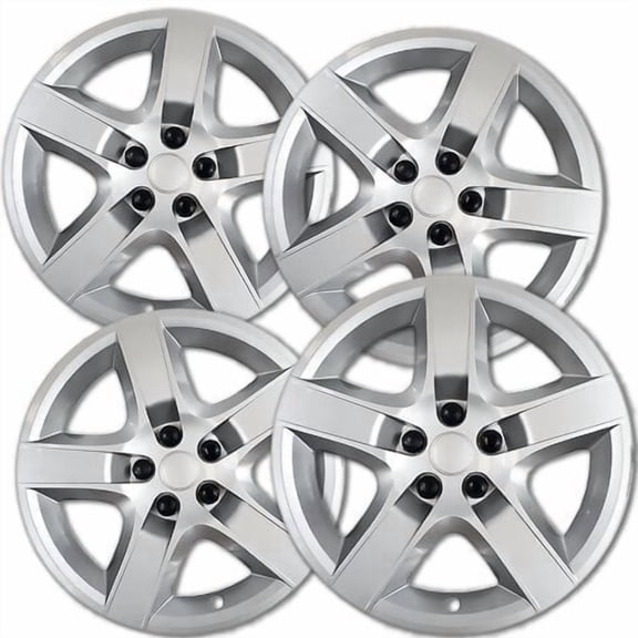 Fuel Rider Set of 4 17 inch Silver Screw-On Hubcaps With 5 Spoke Compatible With 07-10 Pontiac G6 08-12 Chevrolet Malibu Standard Steel Wheel Covers