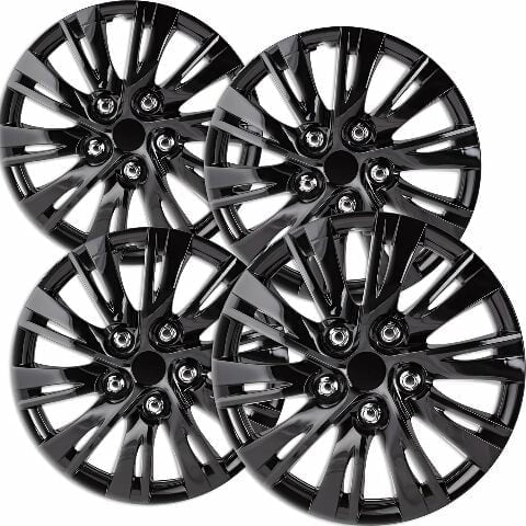 Fuel Rider Set of 4 Semi-Universal 15 inch Gloss Black Snap-On Hubcaps With 10 Split Spoke