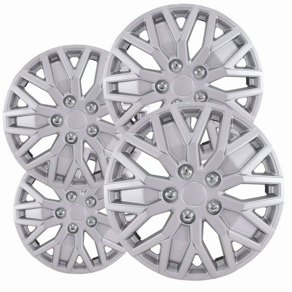 Fuel Rider Set of 4 Semi-Universal 15 inch Silver Snap-On Hubcaps With 10 U Spoke