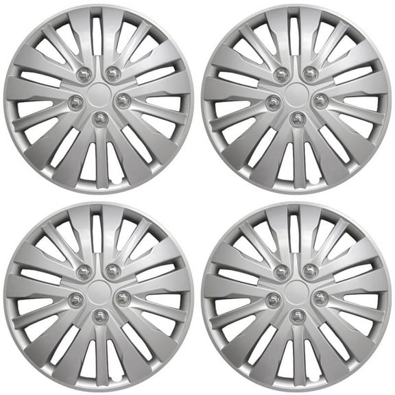 Fuel Rider Set of 4 Semi-Universal 15 inch Silver Snap-On Hubcaps With 5 Spokes
