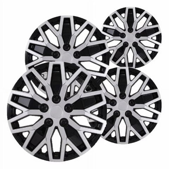 Fuel Rider Set of 4 Semi-Universal 16 inch Black and Silver Snap-On Hubcaps With 10 U SPoke