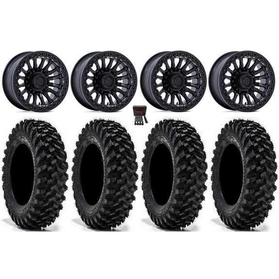Fuel Rincon Bdlk 15" Wheels Bk 32" Warrior XT Tires Can-Am Maverick X3 / Honda Pioneer 1000 / Talon