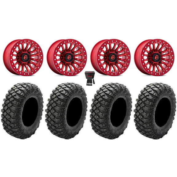 Fuel Rincon Bdlk 15" Wheels Red 32" Crawler XG Tires Kawasaki Mule Pro FXT