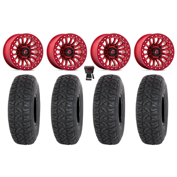 Fuel Rincon Bdlk 15" Wheels Red 35" Chicane LT Tires Kawasaki Mule Pro FXT