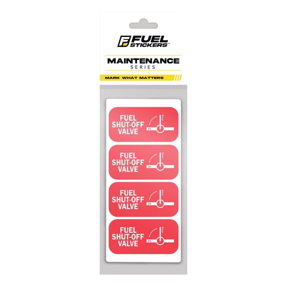 Fuel Shut Off Valve Sticker | Size: 2x1 inch | 4 Pack