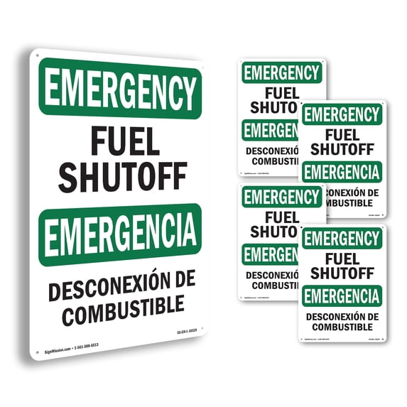 Fuel Shutoff Bilingual OSHA Emergency Aluminum Sign 24 Inch x 18 Inch ...