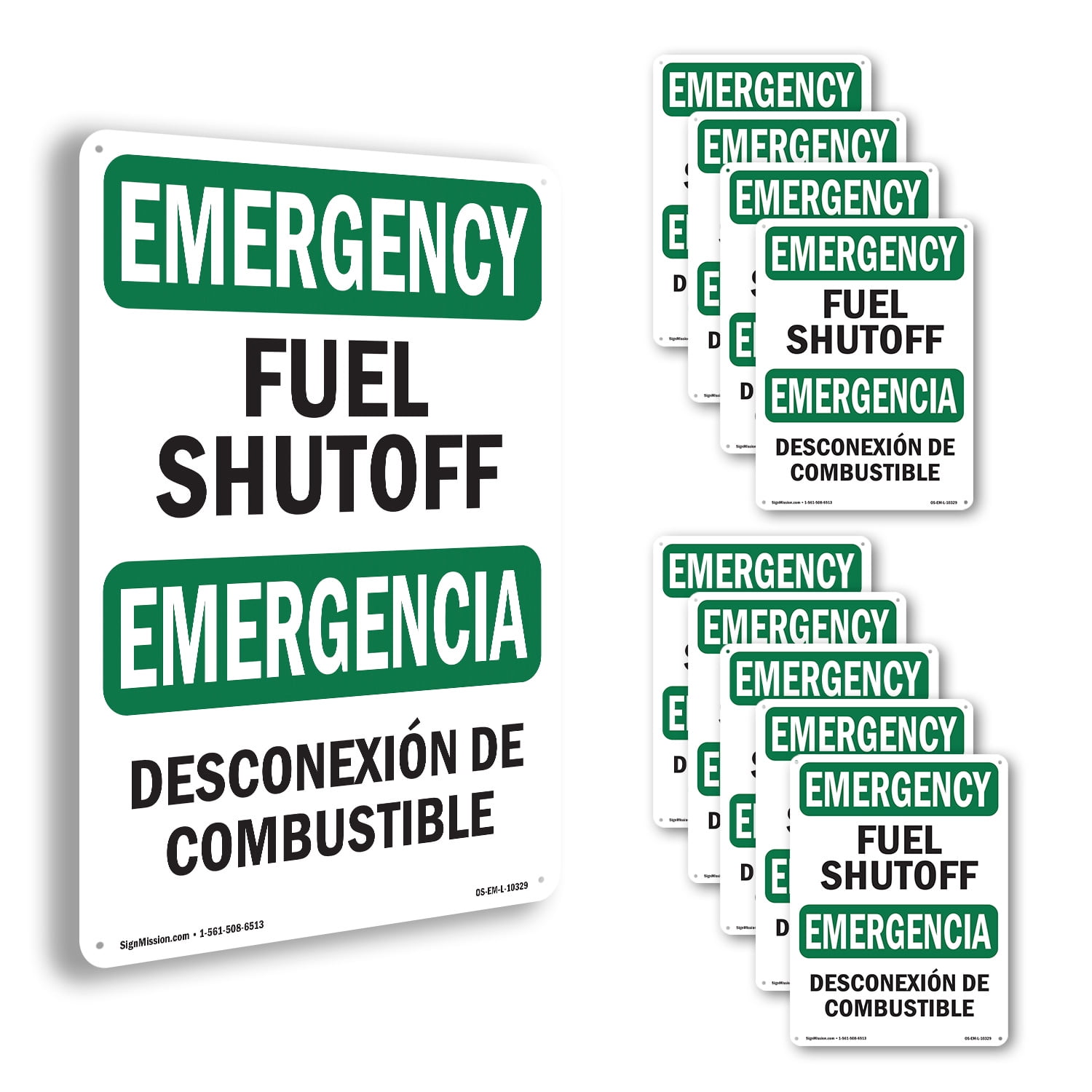 Fuel Shutoff Bilingual OSHA Emergency Rigid Plastic Sign 10 Inch x 7 ...