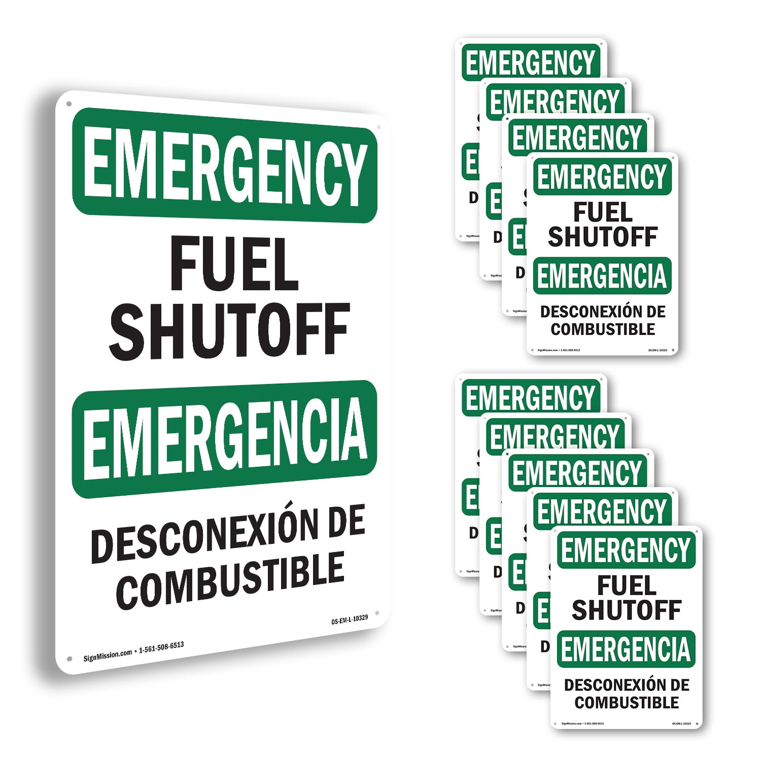 Fuel Shutoff Bilingual OSHA Emergency Rigid Plastic Sign 24 Inch x 18 ...