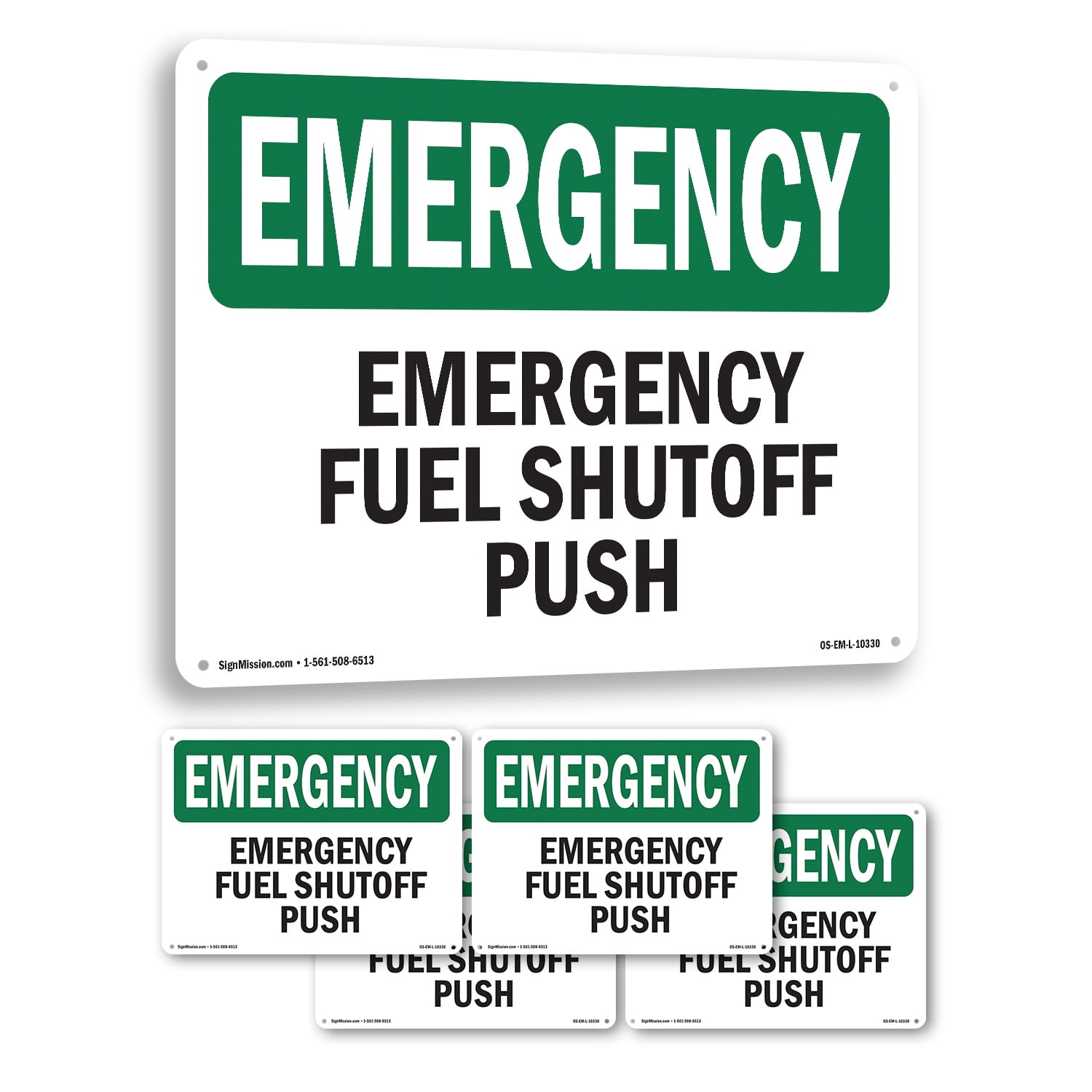 Fuel Shutoff Push OSHA Emergency Rigid Plastic Sign 18 Inch x 12 Inch ...