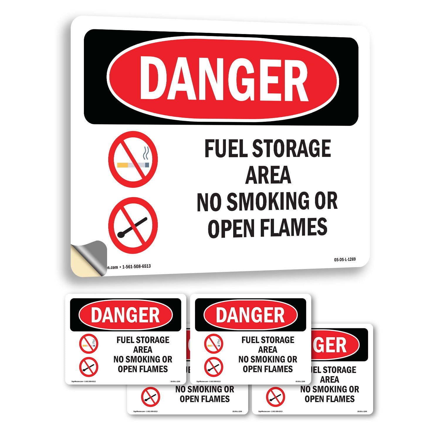Fuel Storage Area No Smoking Or Open Flames OSHA Danger Vinyl Decal ...