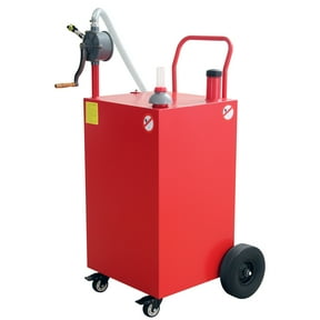 Fuel Tank Portable 50 Gal Steel Caddy with Manual Rotary Pump, 4 Puncture-Proof Wheels, Wide Fill – Gasoline, Kerosene