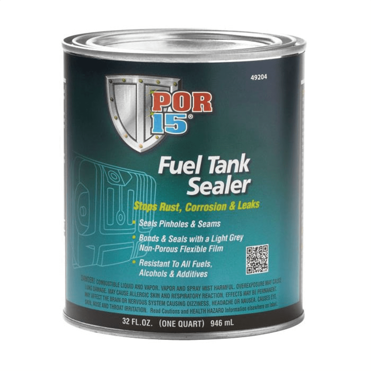 POR-15 INC 49204 Fuel Tank Sealer, 1 qt Can, Semi-Transparent Silver, 250 to 450 sq-ft/gal Coverage, 96 hr Curing