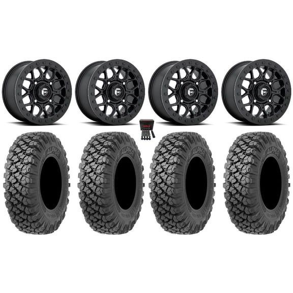 Fuel Tech Beadlock 15" Wheels Black 35" Alpha Tires Can-Am Maverick X3 / Honda Pioneer 1000 / Talon