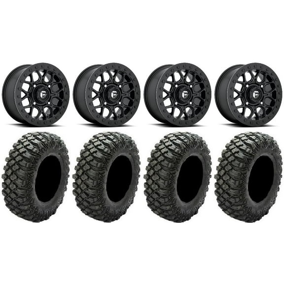 Fuel Tech Beadlock Black 15" Wheels 33" Crawler XR Tires Can-Am Maverick X3 / Honda Pioneer 1000 / Talon