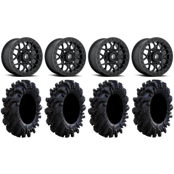 Fuel Tech Beadlock Black 15" Wheels 34" Intimidator Tires Kawasaki Teryx Mule