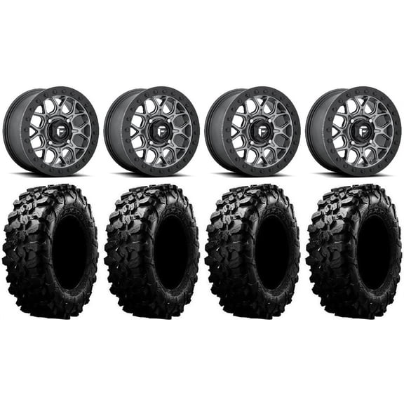 Fuel Tech Beadlock Gm 15" Wheels 32" Carnivore Tires Can-Am Commander Maverick Renegade Outlander Defender