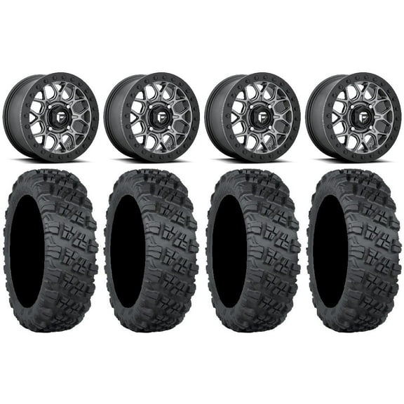 Fuel Tech Beadlock Gm 15" Wheels 33" Versa Cross V3 Tires Kawasaki Mule Pro FXT