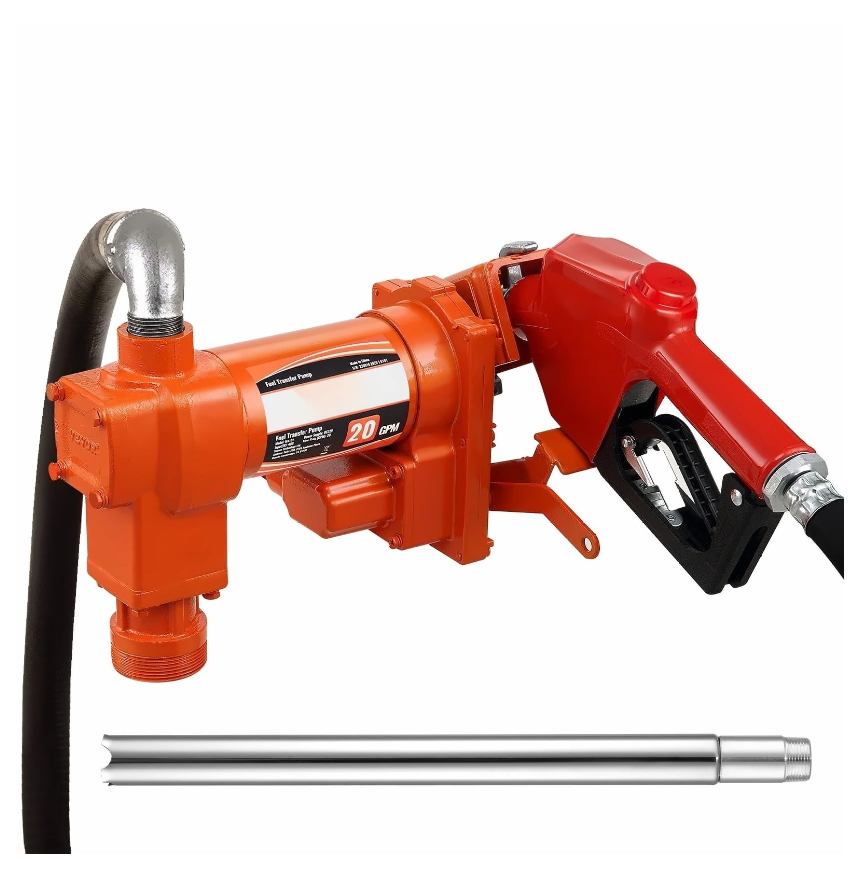 Fuel Transfer Pump 12V 20 GPM, Gasoline Diesel Kerosene Extractor Kit w/ Nozzle & Hose