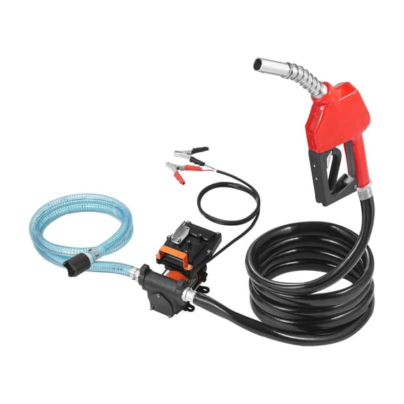 Fuel Transfer Pump, 12V DC 15 GPM 1/4 HP, Portable Electric Diesel Transfer Pump with Auto Shut-Off Fuel Nozzle, Long Inlet & Outlet Hose for Gasoline, Diesel, Kerosene, Methanol Blends