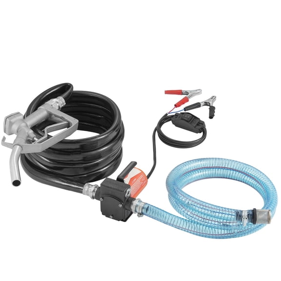 Fuel Transfer Pump, 12V DC 5.3 GPM 1/10 HP, Portable Electric Diesel Transfer Pump with Auto Shut-Off Fuel Nozzle, Long Inlet & Outlet Hose for Gasoline, Diesel, Kerosene, Methanol Blends
