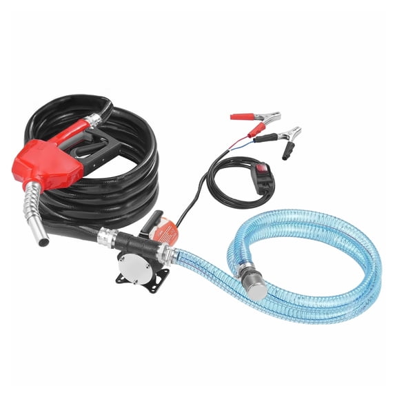 Fuel Transfer Pump, 12V DC 8 GPM 1/6 HP, Portable Electric Diesel Transfer Pump with Auto Shut-Off Fuel Nozzle, Long Inlet & Outlet Hose for Gasoline, Diesel, Kerosene, Methanol Blends